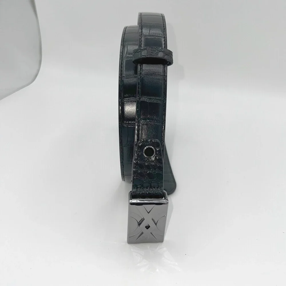 United Colors of Benetton Mens M‎ Black Crocodile Embossed PU Belt Career Retro